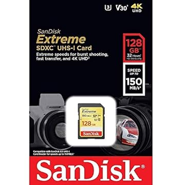 Cartão SanDisk 128GB Extreme SDXC UHS-I - C10, U3, V30, 4K UHD, cartão SD - SDSDXV5-128G-GNCIN
